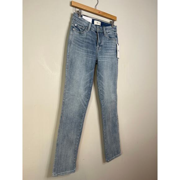 NWT 7 For All Mankind Kimmie Straight Form Fitted Denim Jeans Blue Light Wash - Picture 3 of 11